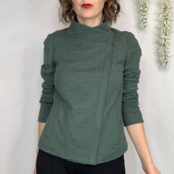 VINCE Cypress Frise moto Jacket green asymmetrical zipper futurecore 2782 - Picture 10 of 12